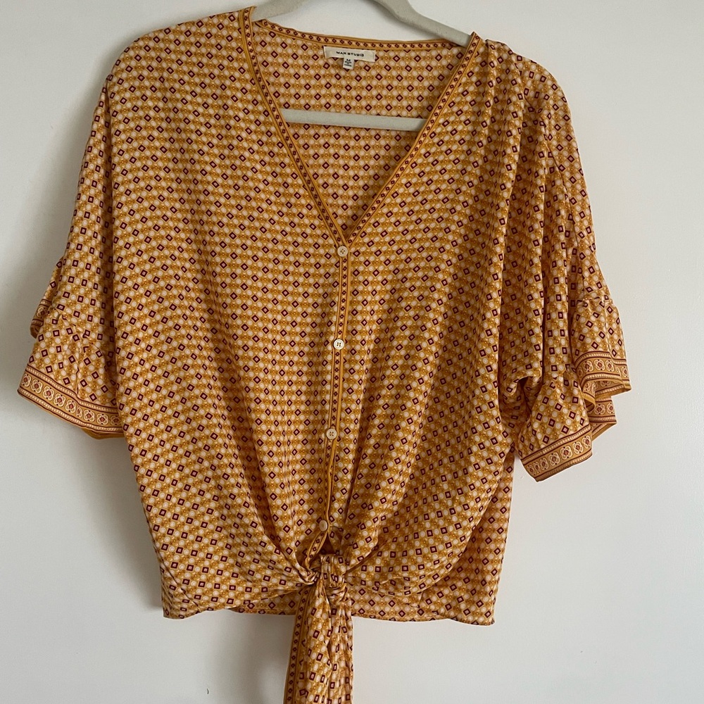 Max Studio Yellow and Purple Geometric Blouse
